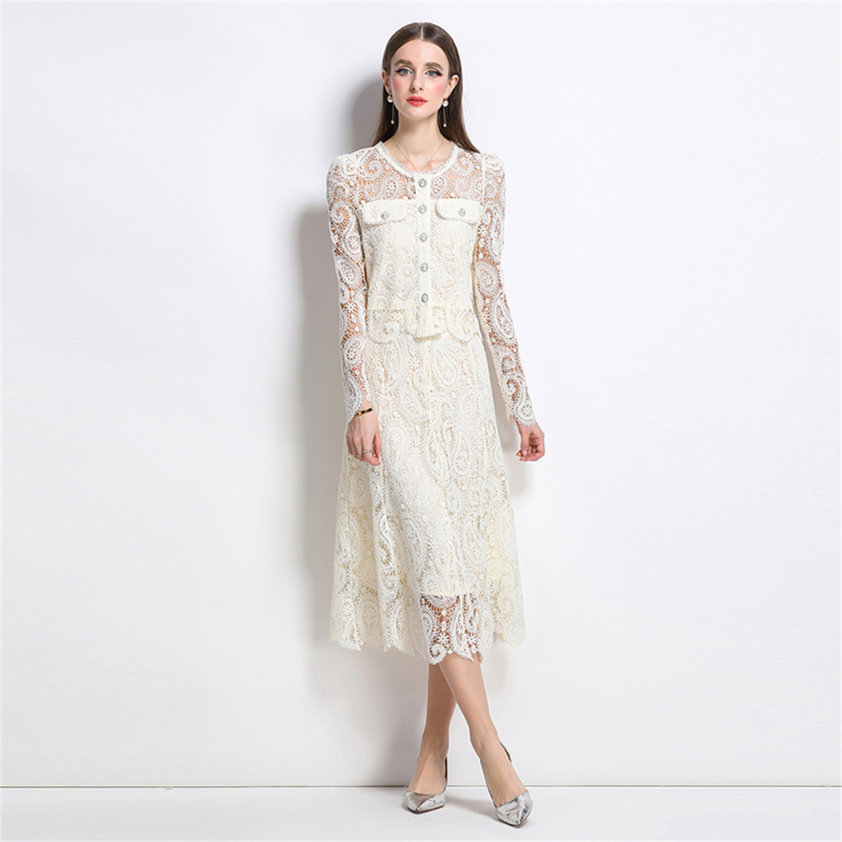 Spring Sweet Lace Flower Embro - Midi Skirt Floral บทวิจารณ์และราคา