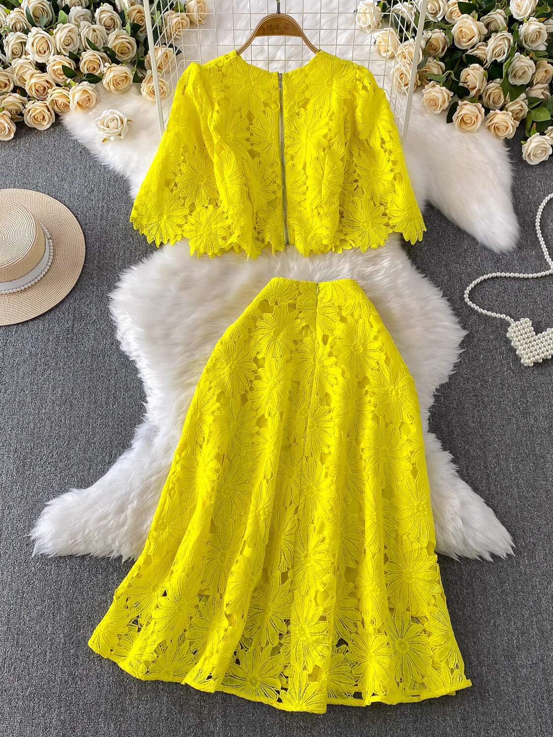 Elegant 2 Piece Set Women Summ - Crop Top Crochet บทวิจารณ์และราคา