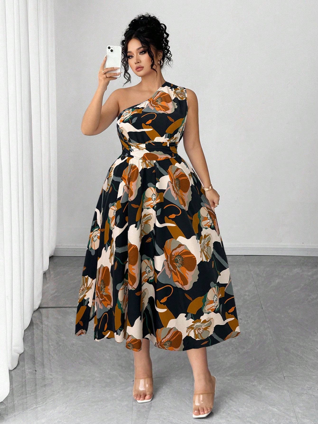 Asymmetrical One-Shoulder Flor - Midi Skirt Floral บทวิจารณ์และราคา