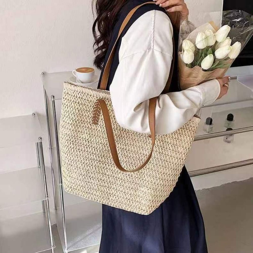 Casual Solid Color Weave Straw - Tote Bag Beach บทวิจารณ์และราคา