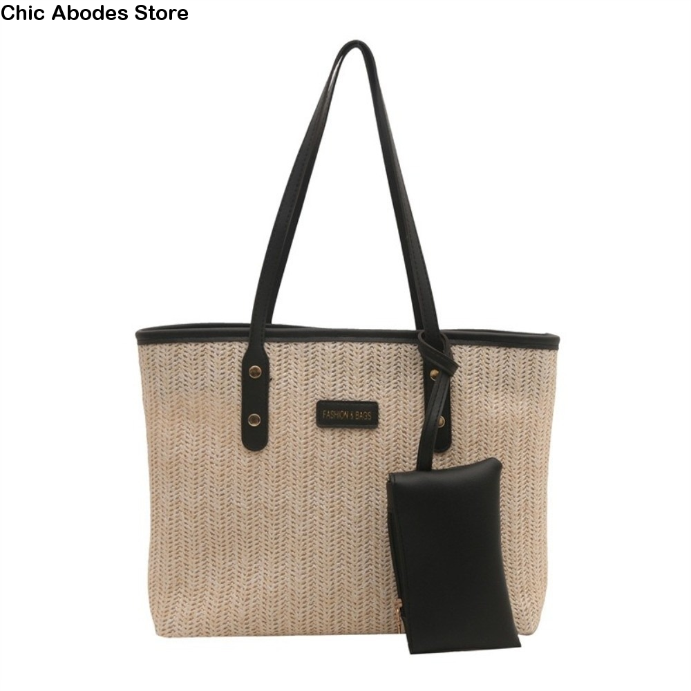 Casual Solid Color Weave Tote  - Tote Bag Beach บทวิจารณ์และราคา