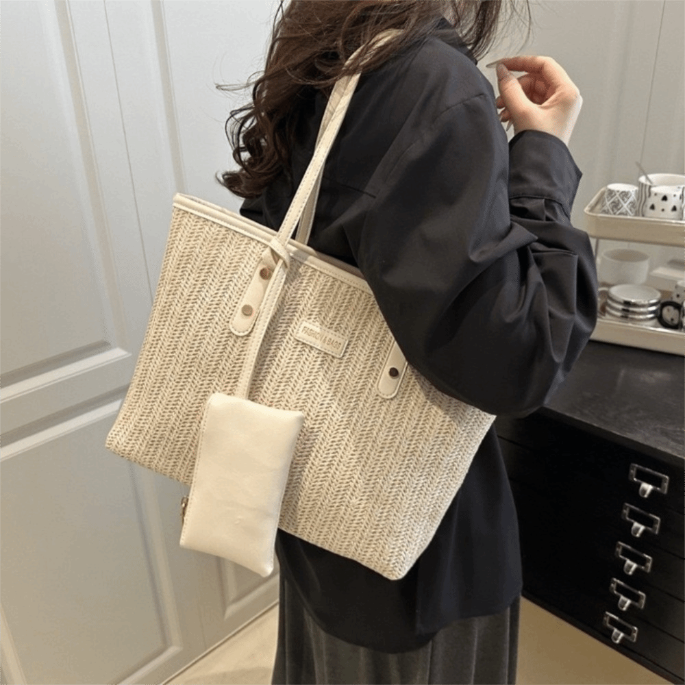 Casual Solid Color Weave Tote  - Tote Bag Beach บทวิจารณ์และราคา