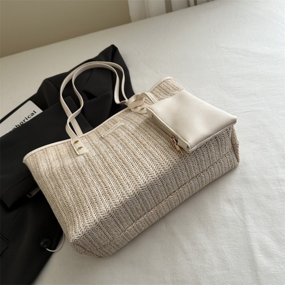 Casual Solid Color Weave Tote  - Tote Bag Beach บทวิจารณ์และราคา