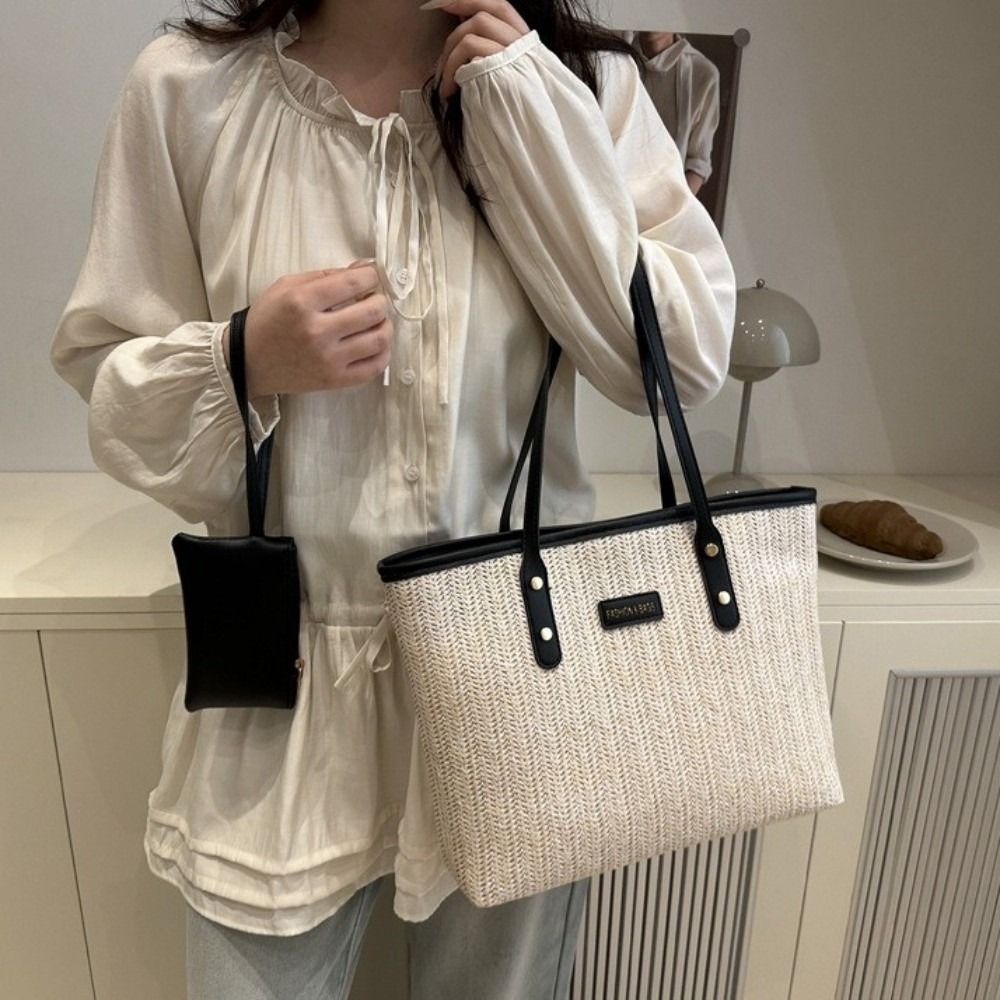 Casual Solid Color Weave Tote  - Tote Bag Beach บทวิจารณ์และราคา