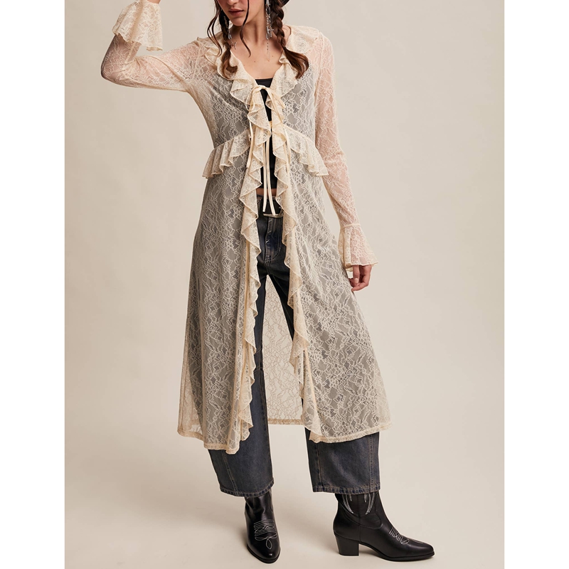 Women's Floral Lace Mesh Tie F - Kimono Sheer Floral บทวิจารณ์และราคา