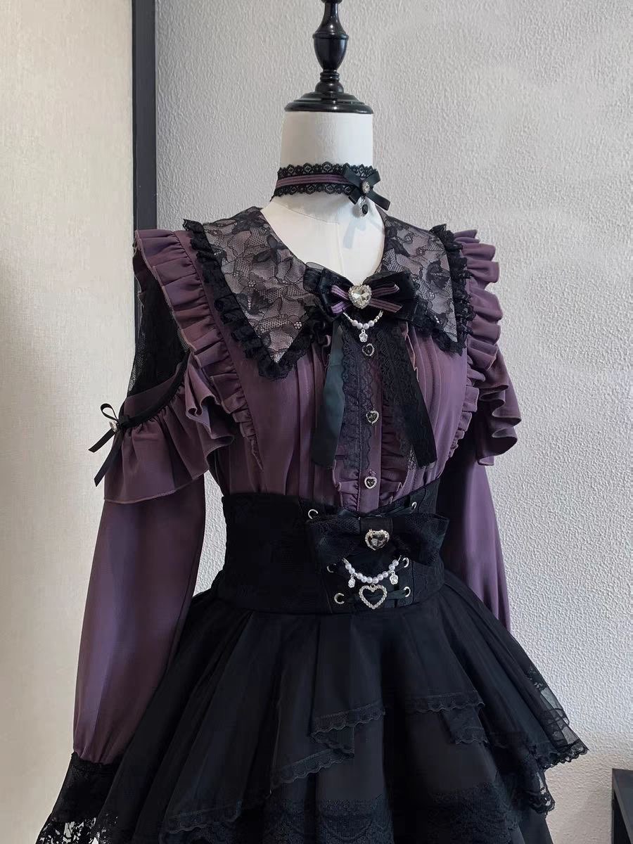 Harajuku Kawaii Skirt Sets Wom - Blouse Off Shoulder บทวิจารณ์และราคา