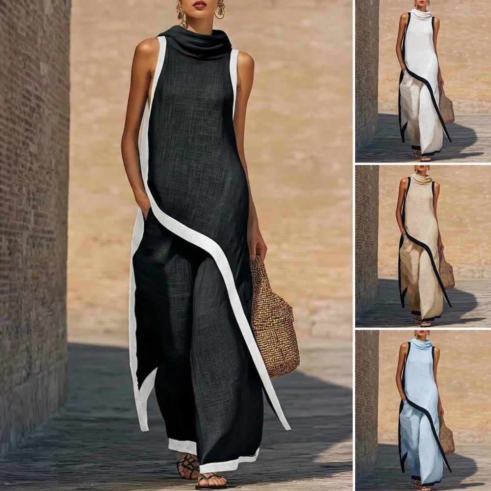 Women Color Block Cotton Linen - Linen Pant Wide บทวิจารณ์และราคา
