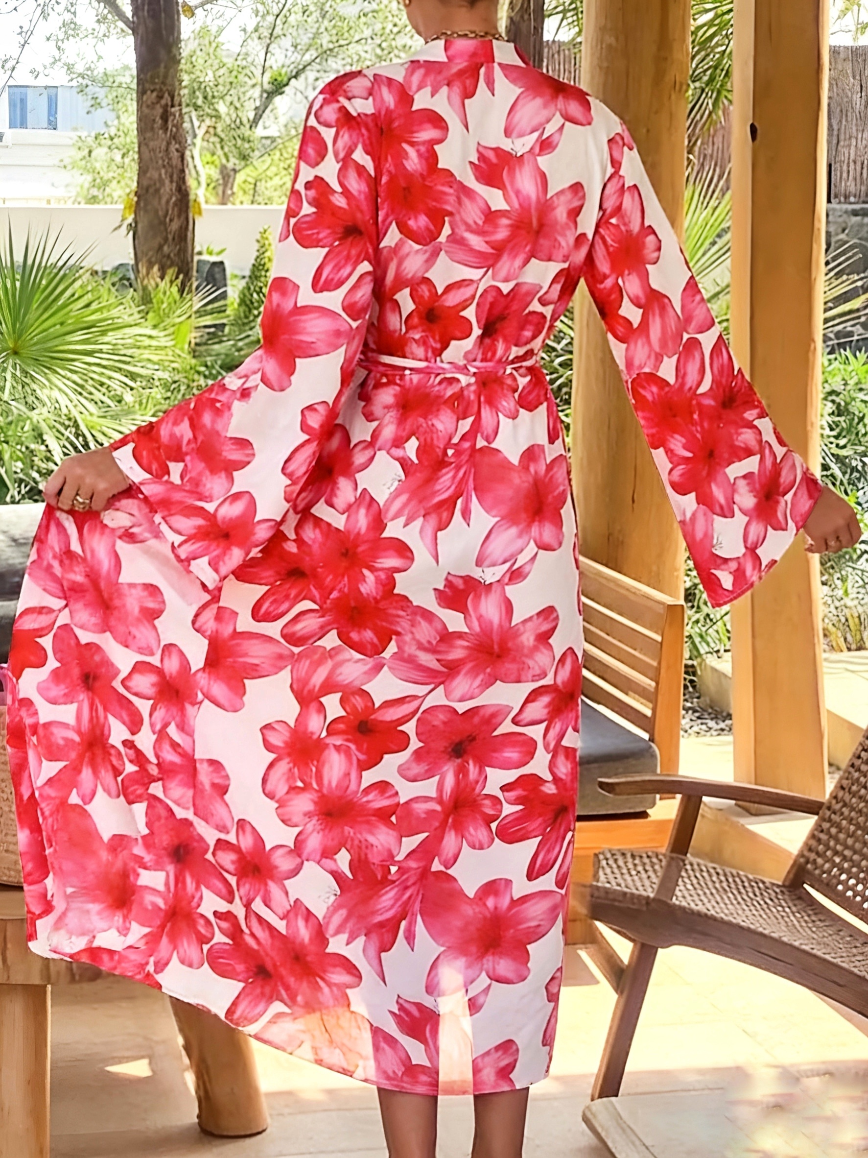 Women's Red Floral Kimono Robe - Kimono Sheer Floral บทวิจารณ์และราคา