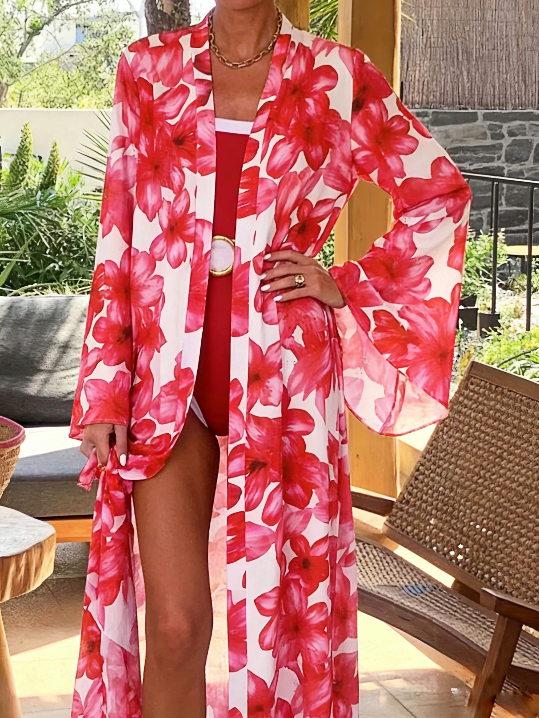 Women's Red Floral Kimono Robe - Kimono Sheer Floral บทวิจารณ์และราคา