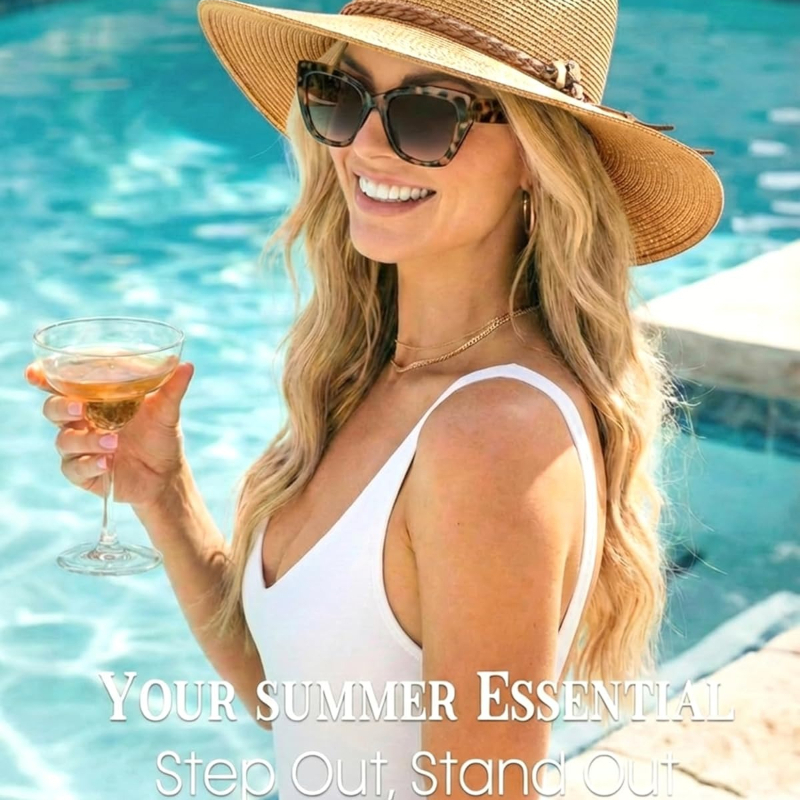 1pc Summer Straw Beach Sun Hat - Hat Floppy Wide บทวิจารณ์และราคา