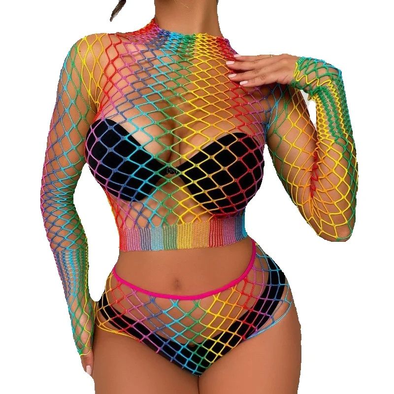 Sexy Rainbow Mesh Lingerie Set - Bralette Triangle Set บทวิจารณ์และราคา