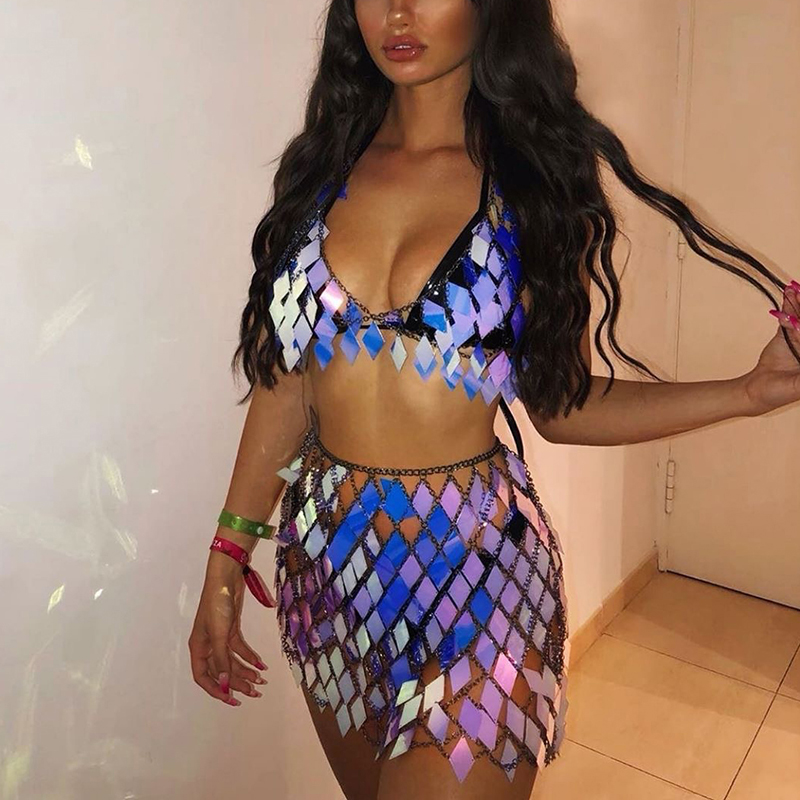 FestivalQueen Women's Sequined - Crop Top Crochet บทวิจารณ์และราคา
