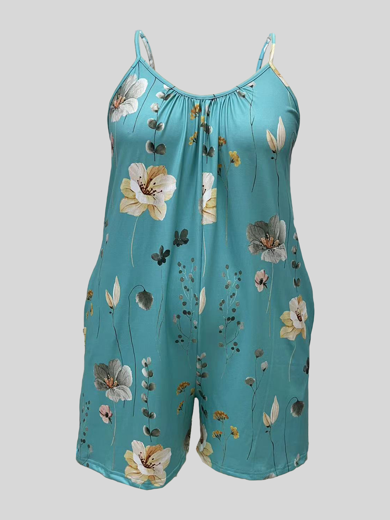 Plus Size Allover Print Cami R - Romper Floral Print บทวิจารณ์และราคา