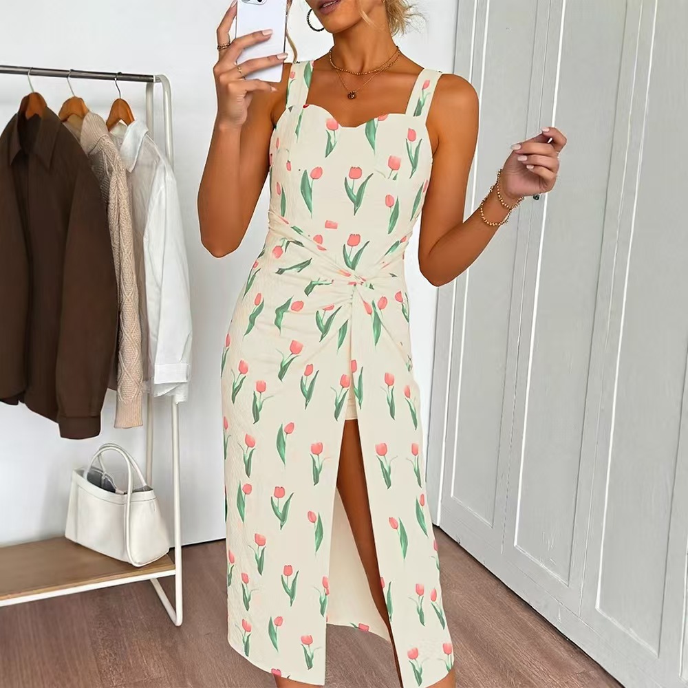 Fashionable Floral Print Crop  - Midi Skirt Floral บทวิจารณ์และราคา