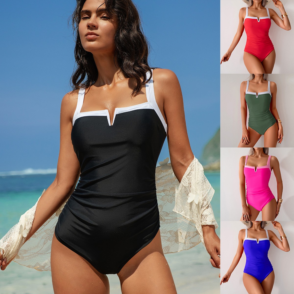Swimwear Woman One Piece Swims - Swimsuit Bikini Ruched บทวิจารณ์และราคา