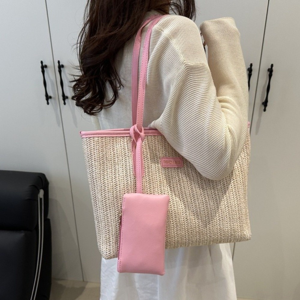 Simple Solid Color Weave Tote  - Tote Bag Beach บทวิจารณ์และราคา