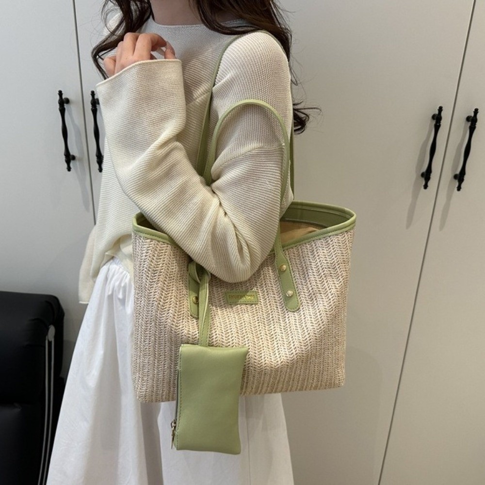Simple Solid Color Weave Tote  - Tote Bag Beach บทวิจารณ์และราคา