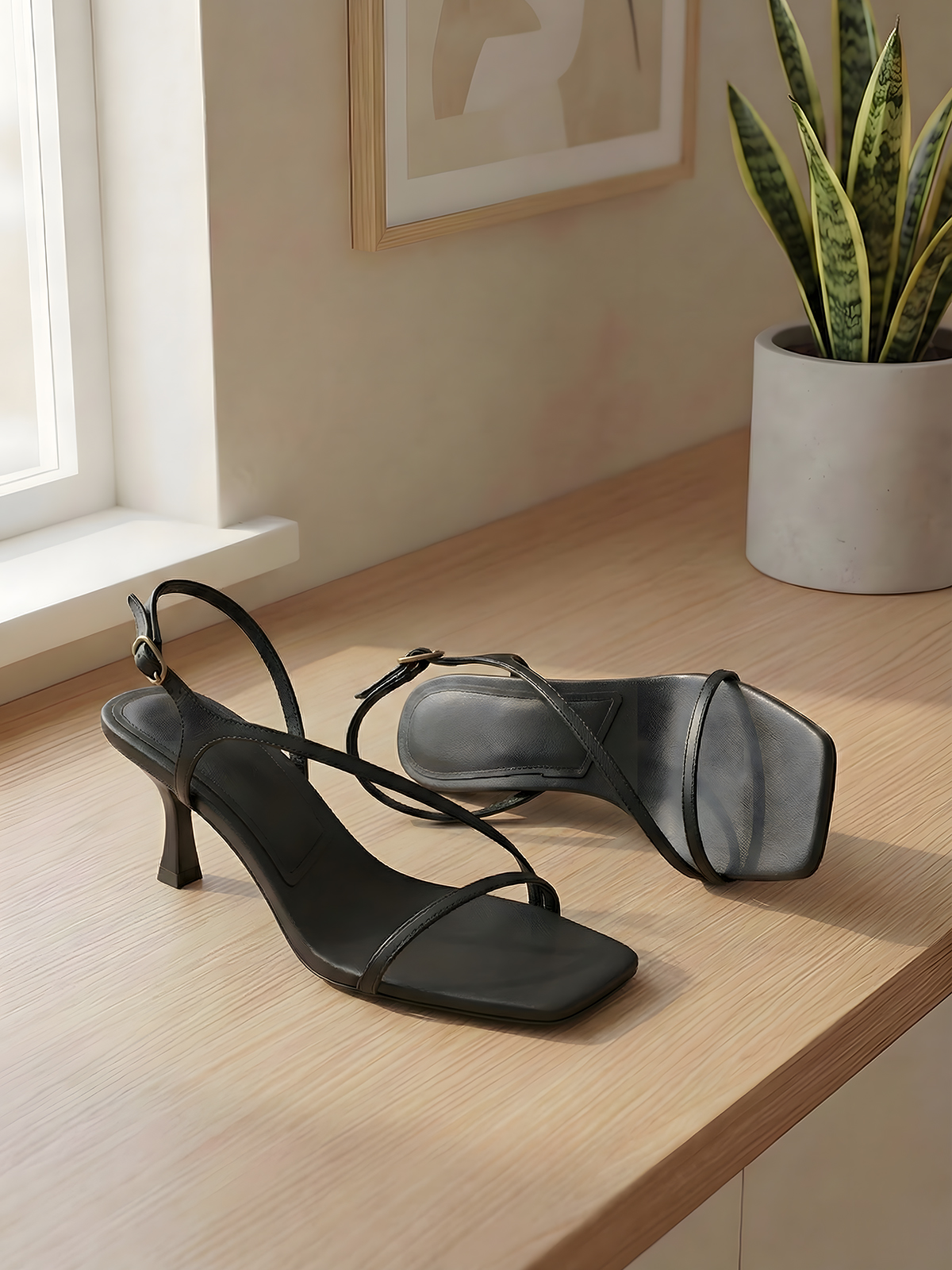 Elegant Genuine Leather Strapp - Sandal Strappy Heeled บทวิจารณ์และราคา