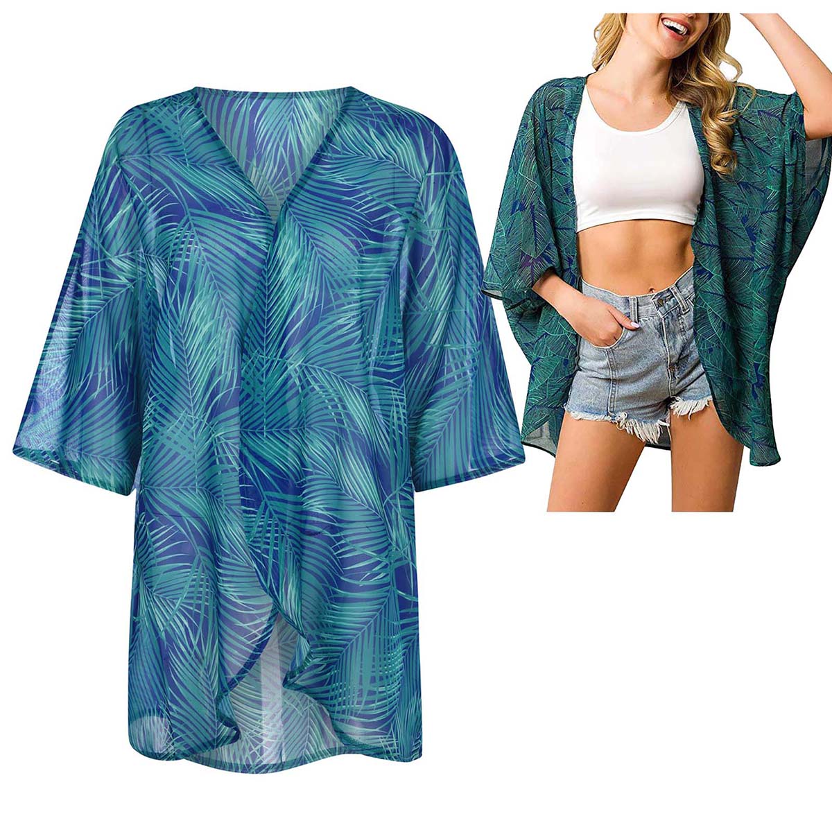 Women's Loose Sheer Chiffon Ki - Kimono Sheer Floral บทวิจารณ์และราคา
