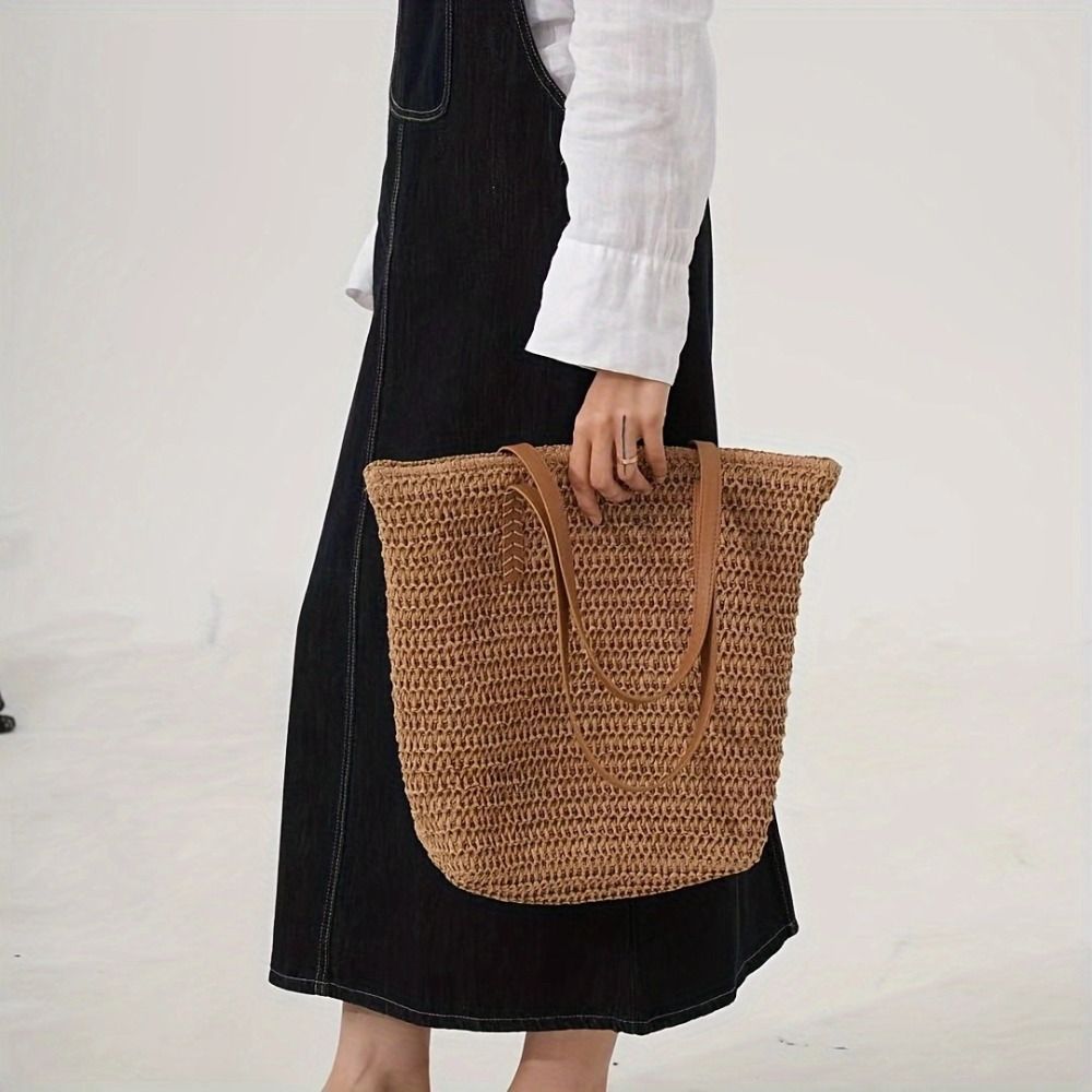 Simple Solid Color Weave Straw - Tote Bag Beach บทวิจารณ์และราคา
