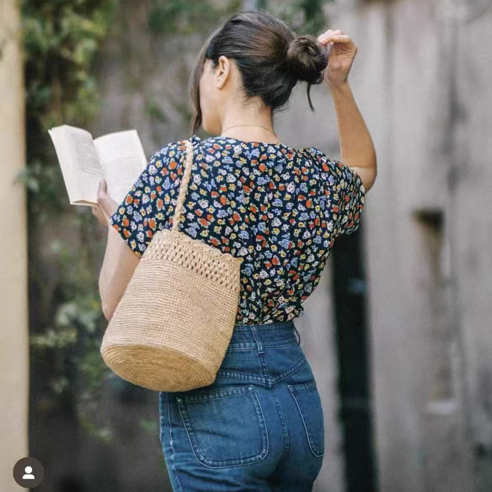 Handmade Crochet Straw Bucket  - Crochet Bag Raffia บทวิจารณ์และราคา