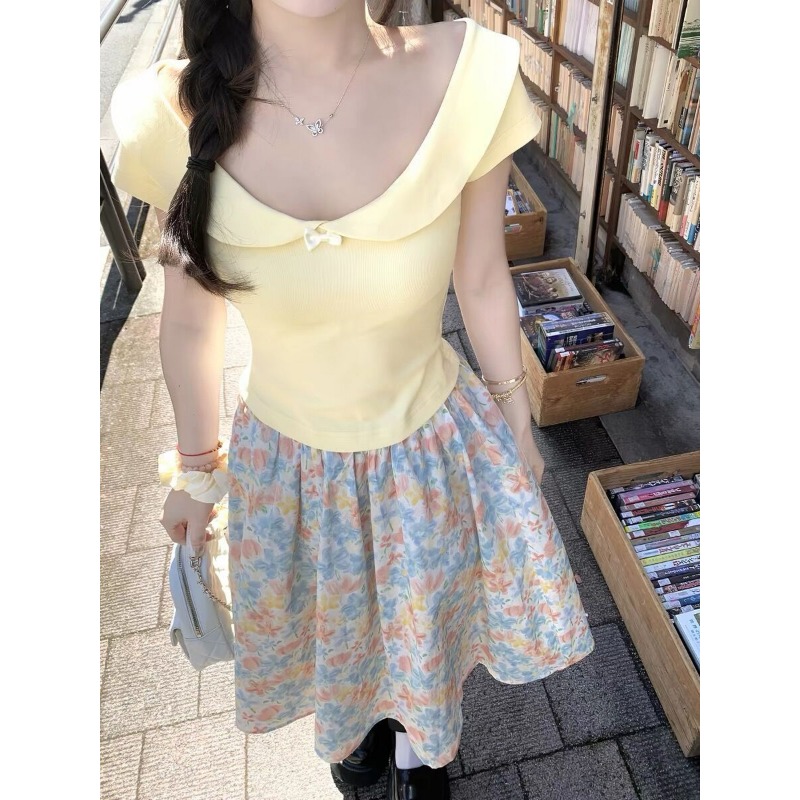 Women 2 Piece Set Bow Top And  - Midi Skirt Floral บทวิจารณ์และราคา