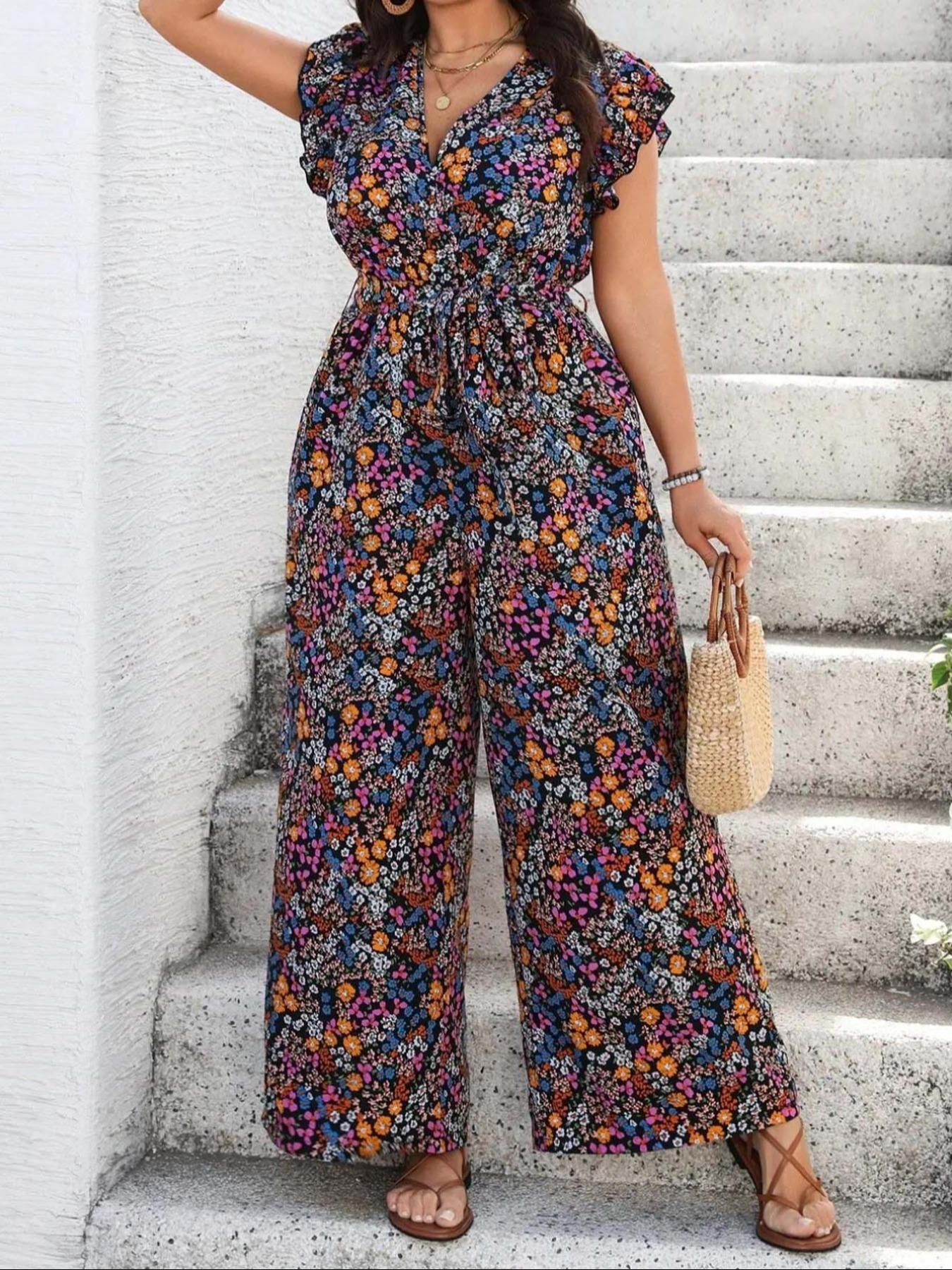 【Plus Size】 Floral Print Tie S - Romper Floral Print บทวิจารณ์และราคา