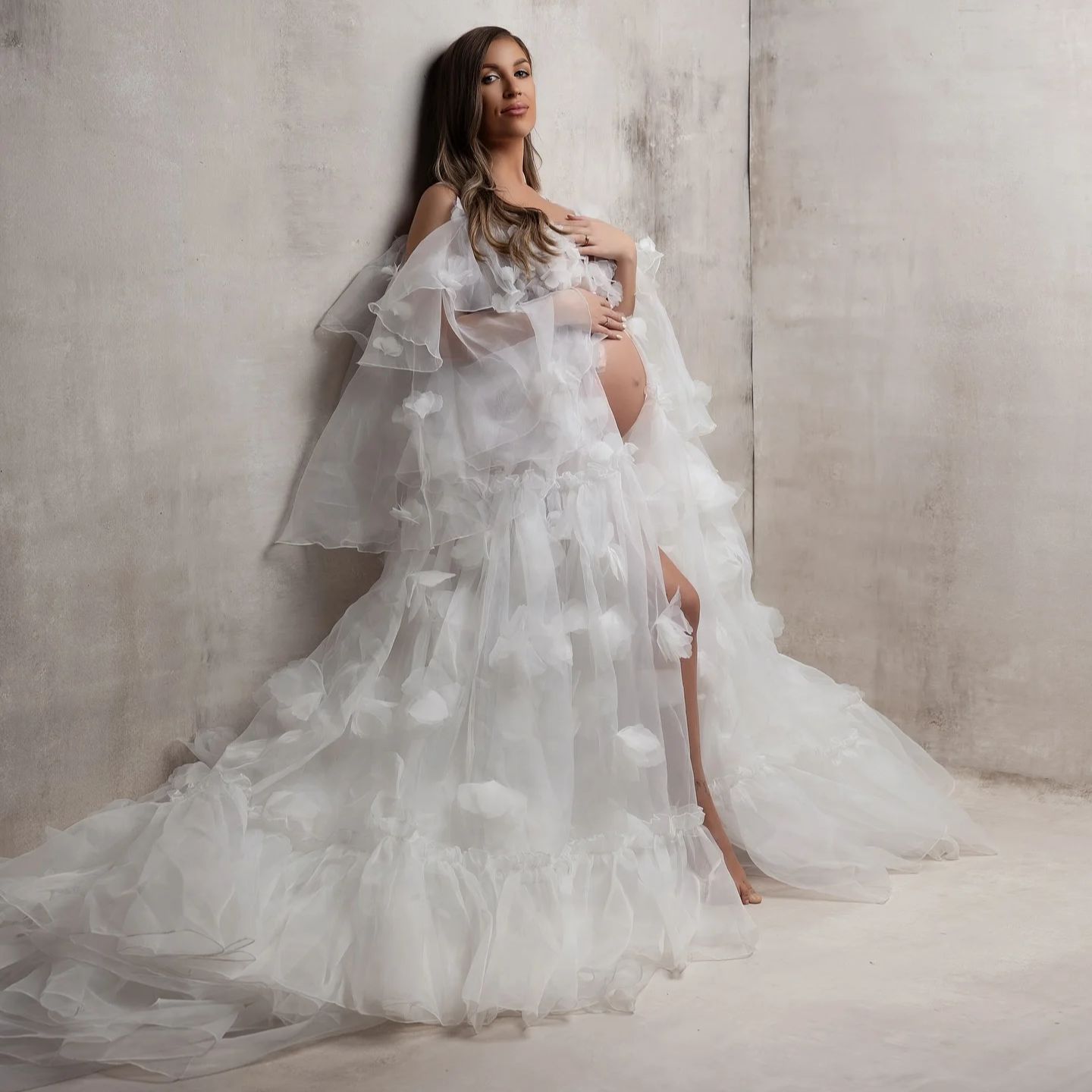 White Floral Tulle Bridal Wrap - Kimono Sheer Floral บทวิจารณ์และราคา
