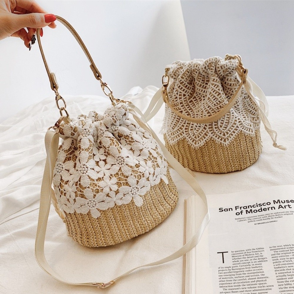 Portable Lace Straw Shoulder B - Tote Bag Beach บทวิจารณ์และราคา