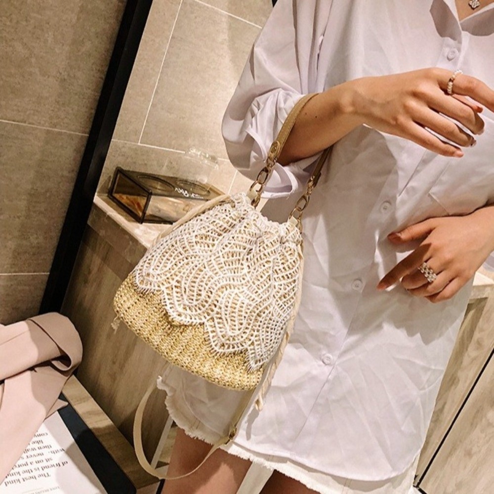 Portable Lace Straw Shoulder B - Tote Bag Beach บทวิจารณ์และราคา