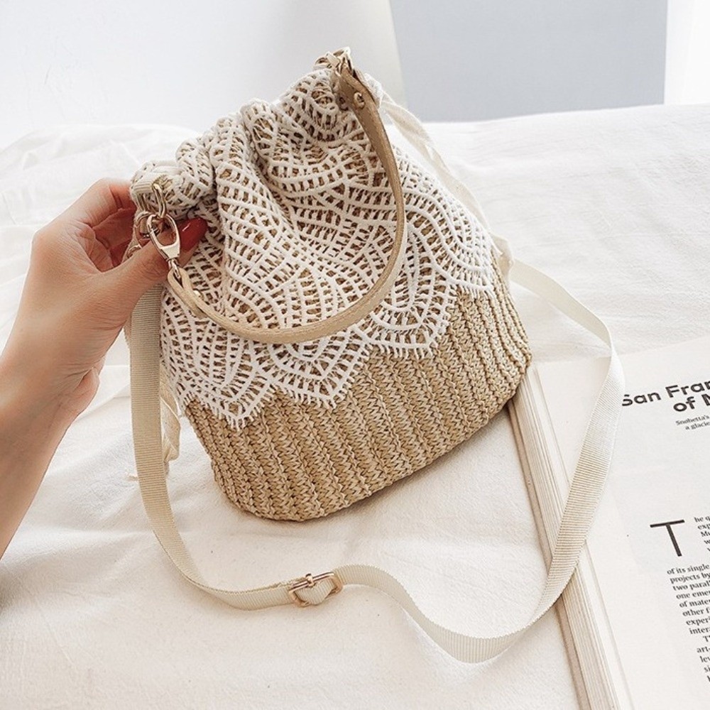 Portable Lace Straw Shoulder B - Tote Bag Beach บทวิจารณ์และราคา