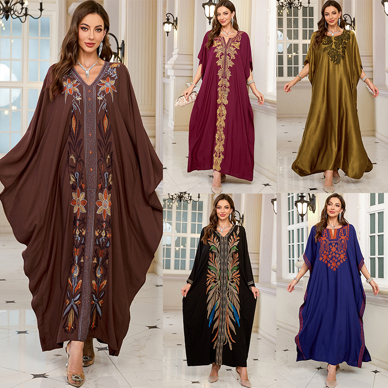 Women Embroidered Long Caftans - Cover Up Kaftan บทวิจารณ์และราคา