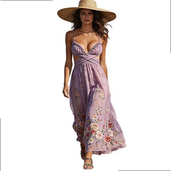 Women's Chiffon Floral Print L - Maxi Dress Halter บทวิจารณ์และราคา