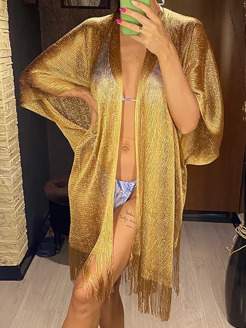 Tassel Gold Bikini Cover Up Se - Cover Up Kaftan บทวิจารณ์และราคา