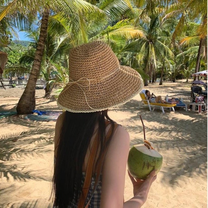 1pc Women's Summer Beach Straw - Hat Floppy Wide บทวิจารณ์และราคา