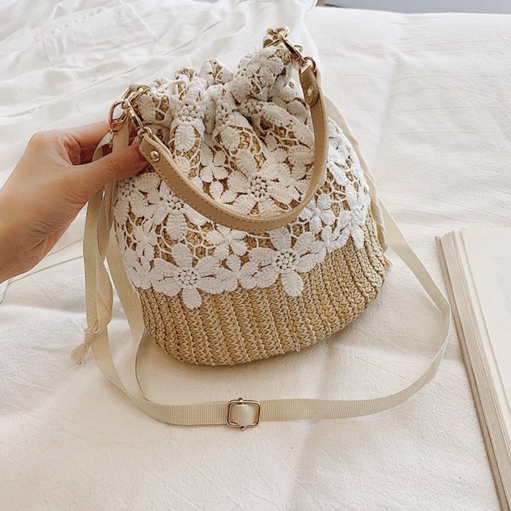 Casual Lace Straw Shoulder Bag - Tote Bag Beach บทวิจารณ์และราคา