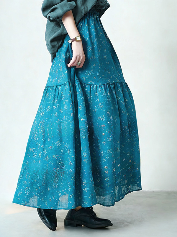 Floral Print High Waist A-Line - Midi Skirt Floral บทวิจารณ์และราคา