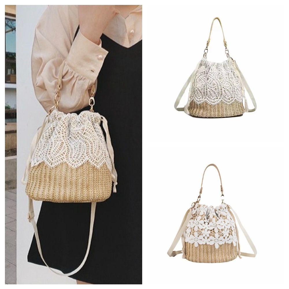 Casual Lace Straw Shoulder Bag - Tote Bag Beach บทวิจารณ์และราคา