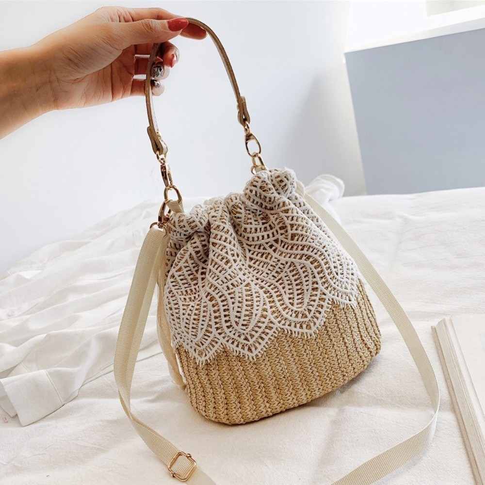 Casual Lace Straw Shoulder Bag - Tote Bag Beach บทวิจารณ์และราคา