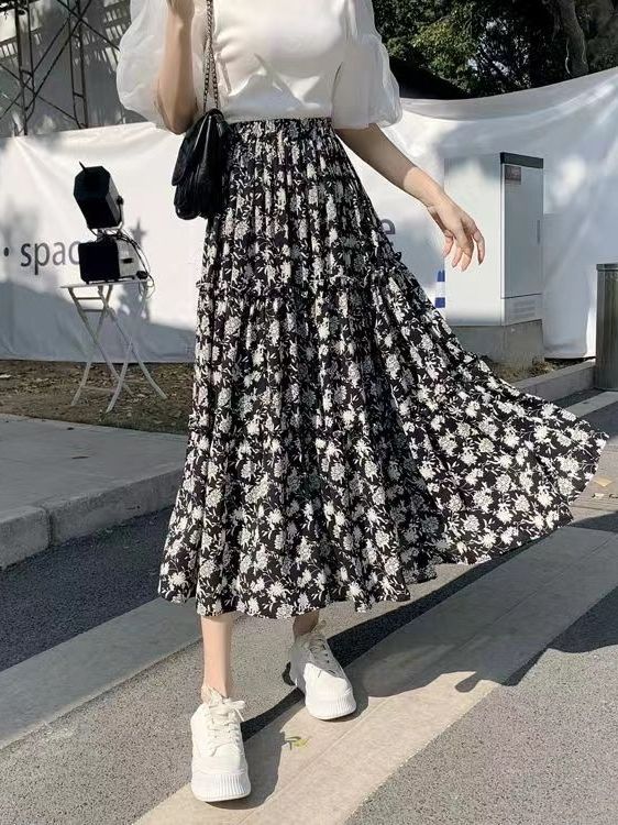 Floral Print A-Line Midi Skirt - Midi Skirt Floral บทวิจารณ์และราคา