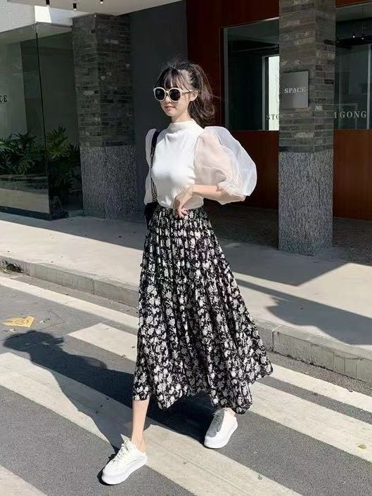 Floral Print A-Line Midi Skirt - Midi Skirt Floral บทวิจารณ์และราคา
