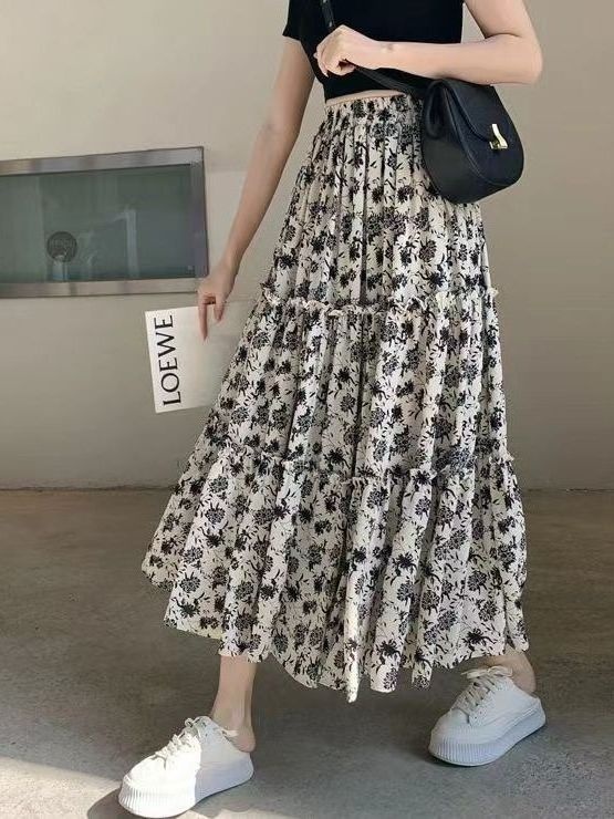 Floral Print A-Line Midi Skirt - Midi Skirt Floral บทวิจารณ์และราคา