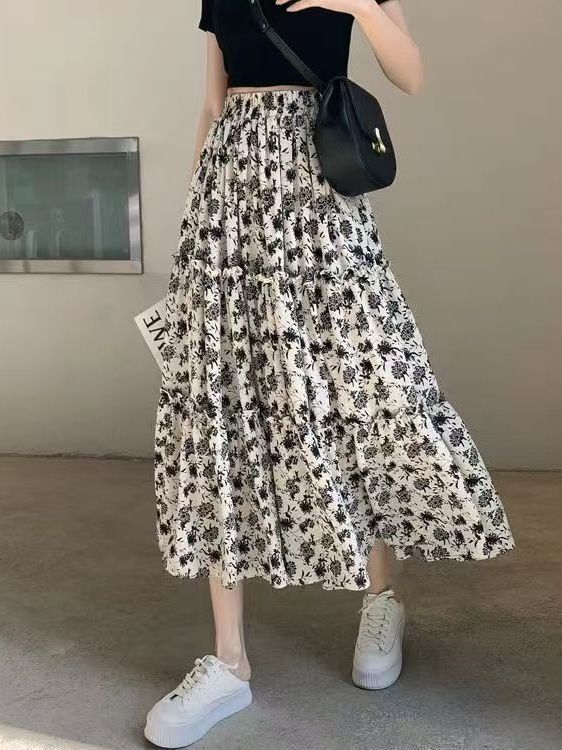 Floral Print A-Line Midi Skirt - Midi Skirt Floral บทวิจารณ์และราคา