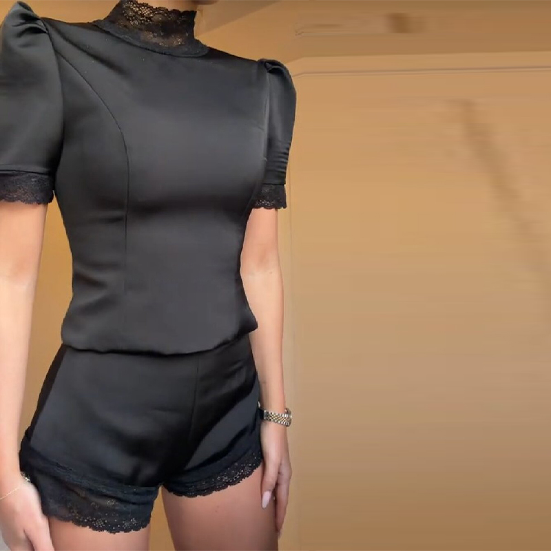 New Satin Lace Edge Top Short  - Blouse Off Shoulder บทวิจารณ์และราคา