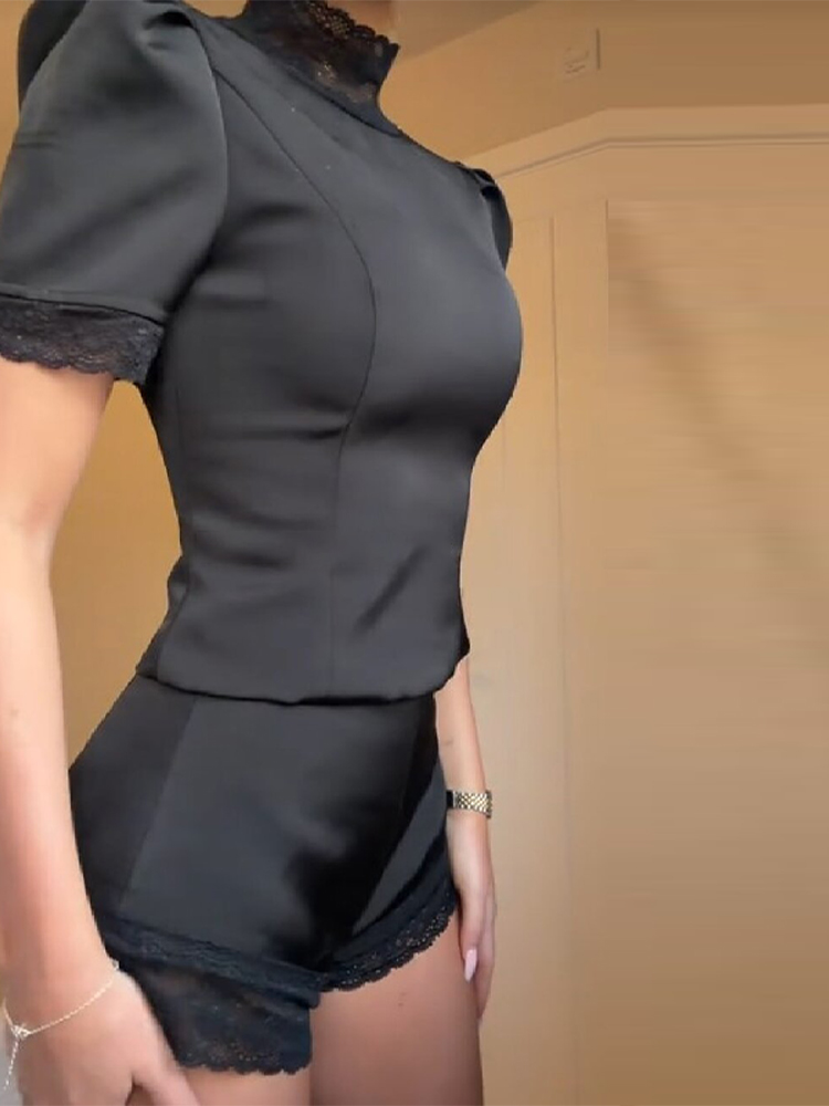 New Satin Lace Edge Top Short  - Blouse Off Shoulder บทวิจารณ์และราคา